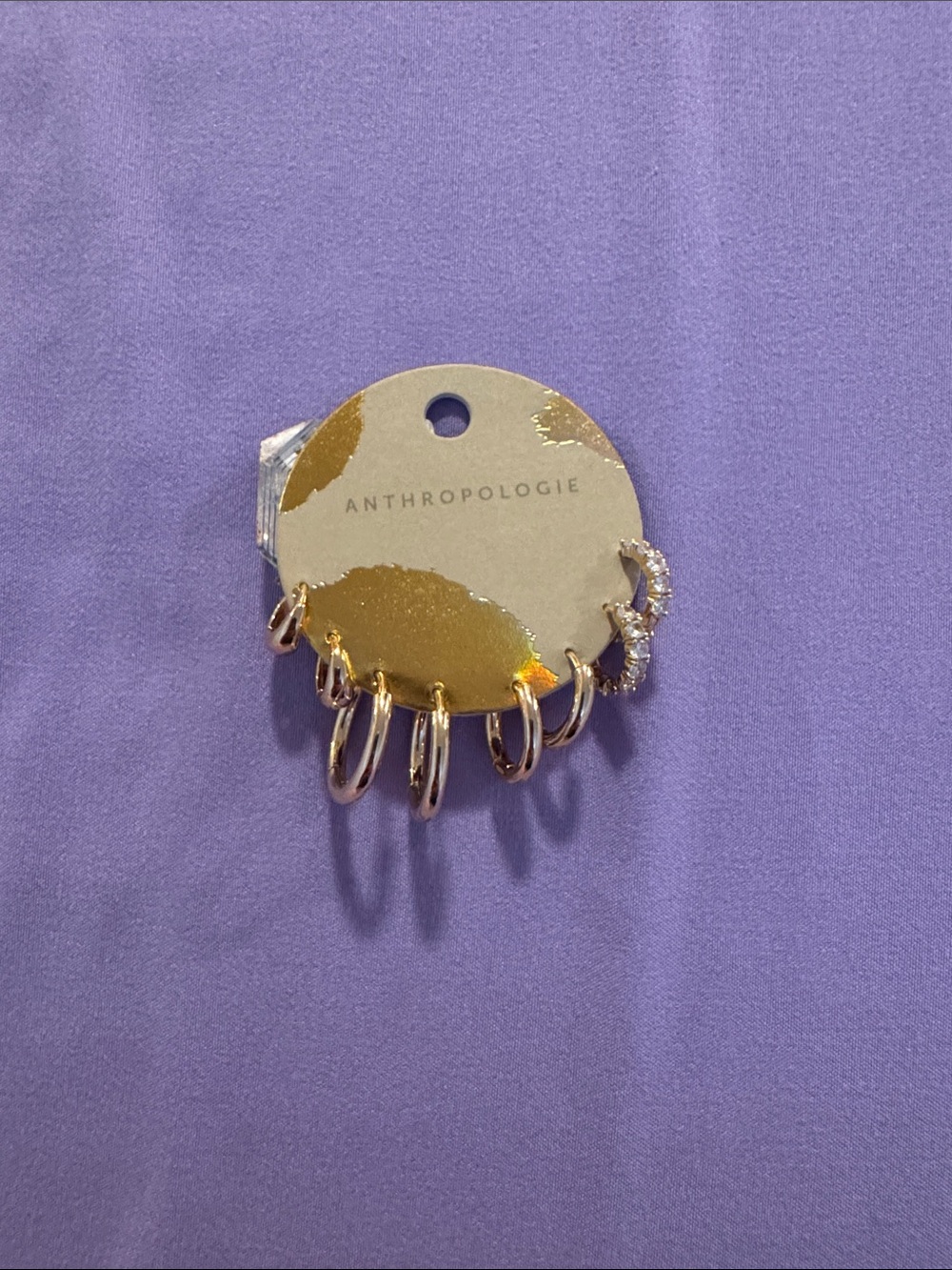 Anthropologie Gold Mini Hoop & Crystal Accent Earring Set - Gold